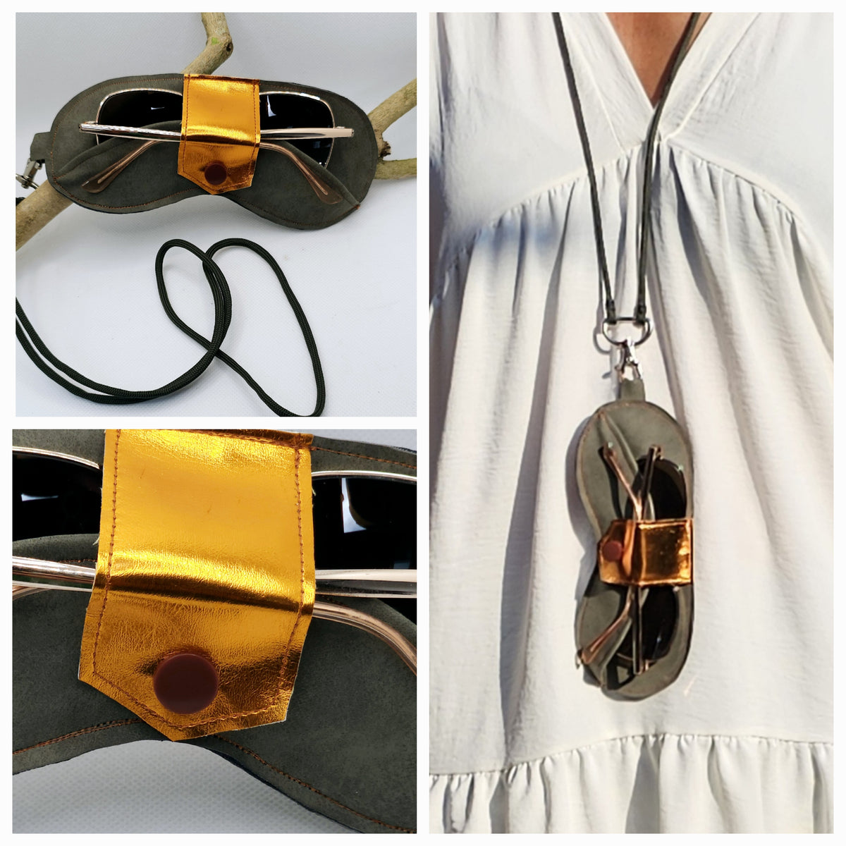 Porte lunettes tour de cou Kaki