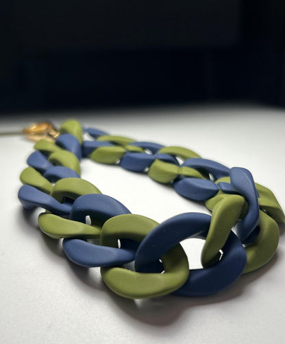 Sangle de poignet de téléphone grosses mailles kaki/bleu marine