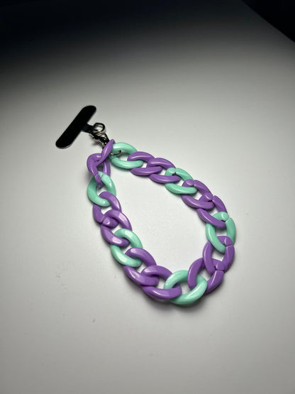 Sangle de poignet de téléphone petites mailles vert et mauve