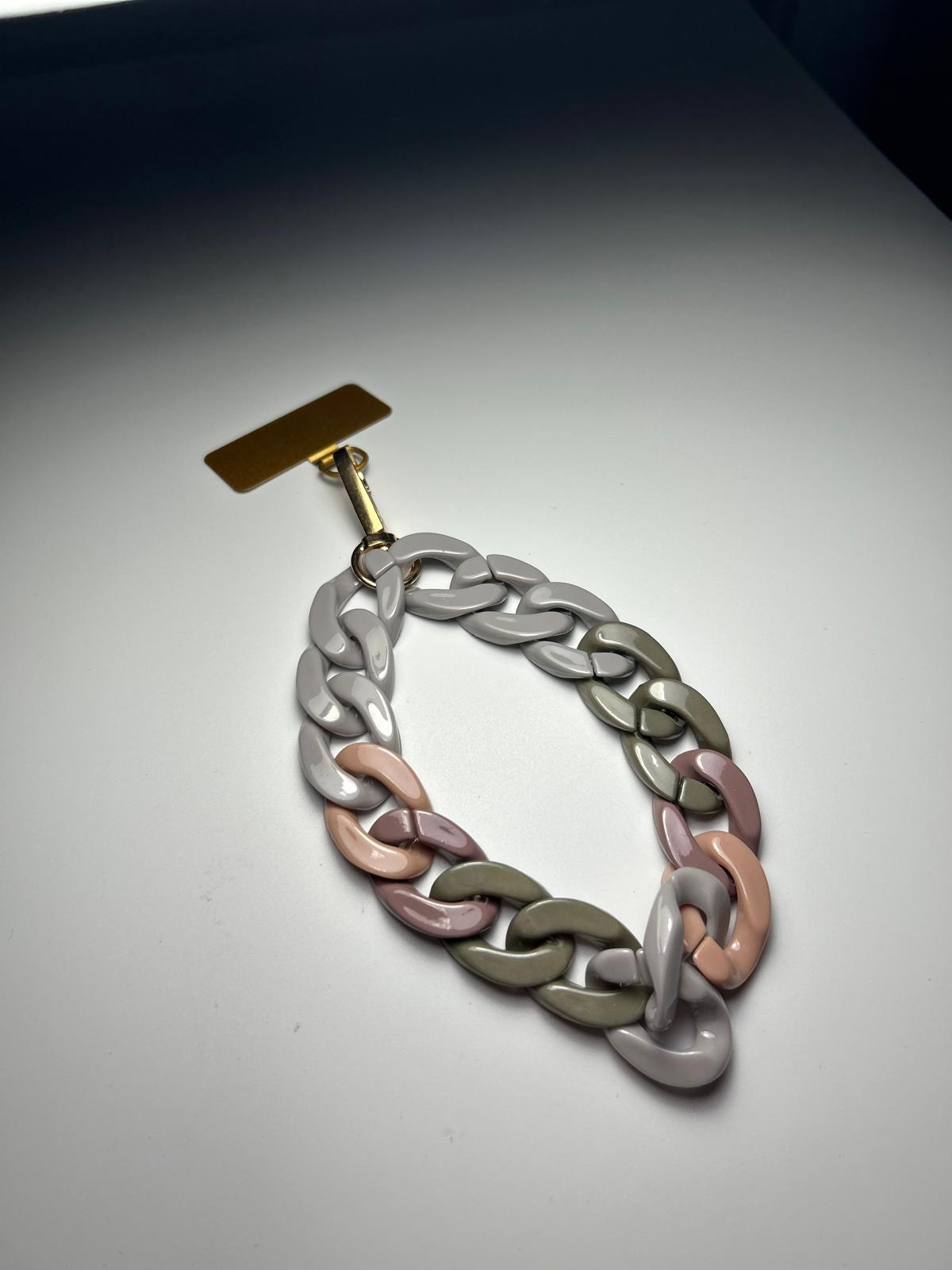 Sangle de poignet de téléphone grosses mailles gris/beige/lilas/kaki brillant