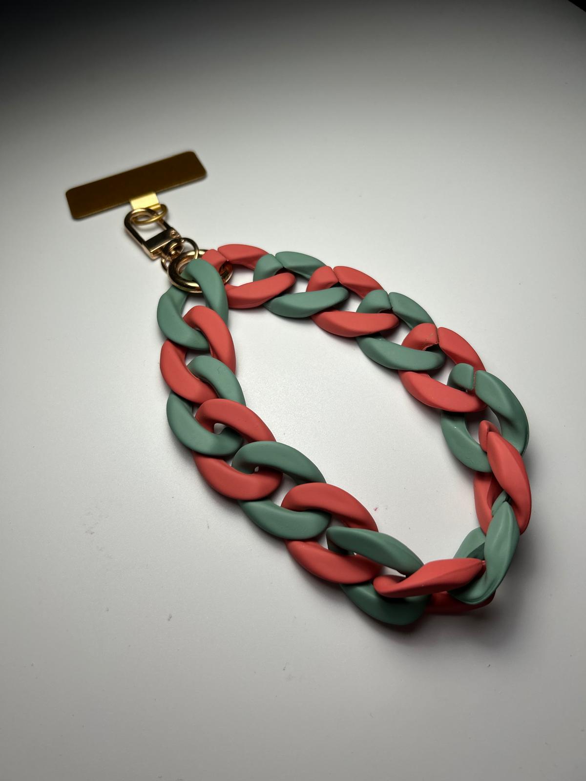 Sangle de poignet de téléphone grosses mailles terracotta/vert sauge