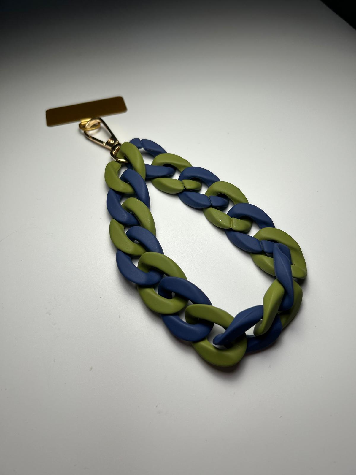 Sangle de poignet de téléphone grosses mailles kaki/bleu marine