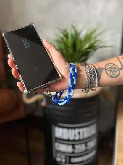 Sangle de poignet de téléphone petites mailles deux bleus